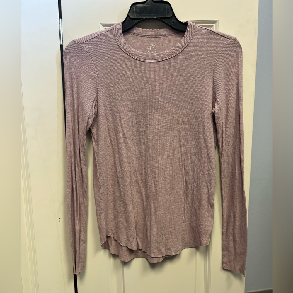 Aerie Real Soft Long Sleeve Shirt, Lilac, XS